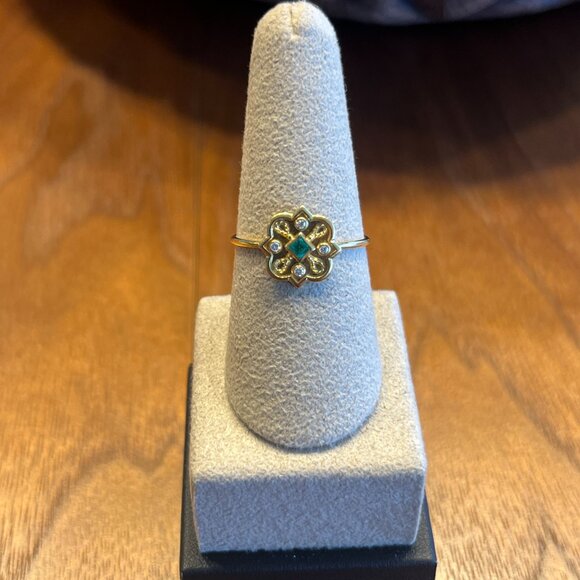 AMRAPALI 18K YELLOW GOLD EMERALD & DIAMOND COCKTAIL RING - Picture 8 of 9